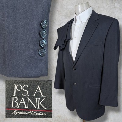Joseph A Bank 2 Piece Suit Mens 42R 34x31 Blue Striped Notch Lapell Ventless
