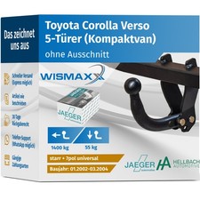 ANHÄNGERKUPPLUNG für Toyota Corolla Verso 02-04 starr HELLBACH +7pol E-Satz ABE