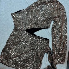 Fashion Nova One-Shoulder Sequin Mini Dress in Rose Gold