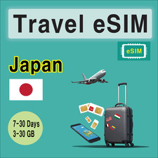  eSIM Japan Travel SIM Card, 7-30 Days, 3-20GB, QR Code, Fast Delivery