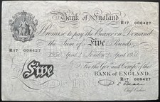 1950 Bank of England 5 Pound Banknote. Beale Signature