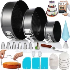 100Pcs Cake Pan Sets for Baking + Cake Decorating Supplies: 3 Non-Stick Springfo