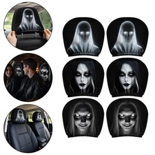2PCS Ghost Face Car Headrest Covers Scary Halloween Decor for Front Rear Seat