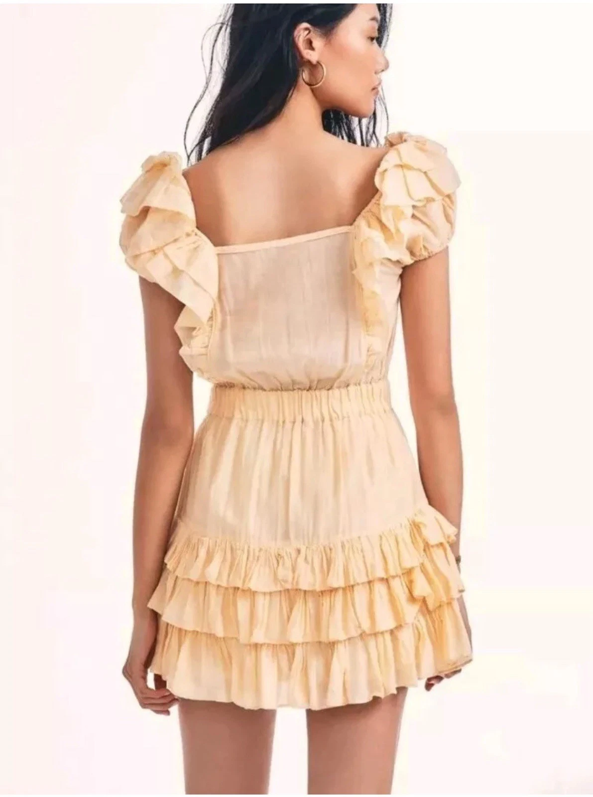 PALM ANGELS LoveShackFancy Avorio Mini Abito Increspato Seta Cotone Beige Arancione Donna Grande