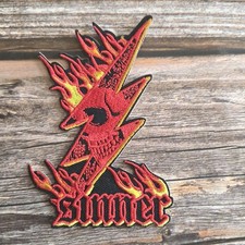 Sinner Skull Biker Lightning Bolt Punk Goth Occult Embroidered Iron on Patch.