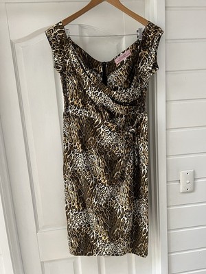 BOMBSHELL PINUP Retro Style Rockabilly Leopard Print Cap Sleeve Sheath Dress 16
