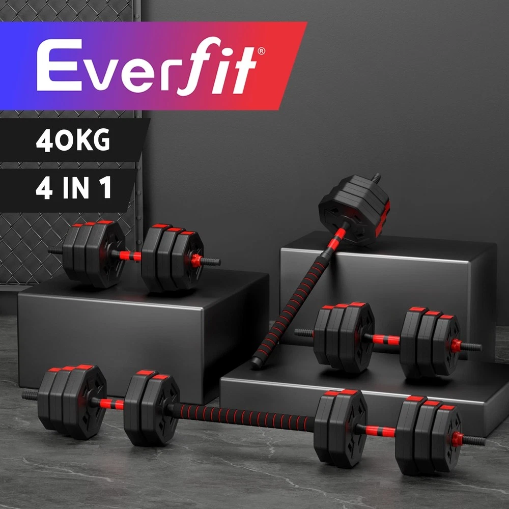 Everfit 40kg Adjustable Dumbbell Barbell Set Weight Plates Home Workout