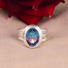 Alexandrite Oval Shape 925 Sterling Silver Triple Band Ring For Engagement Gift