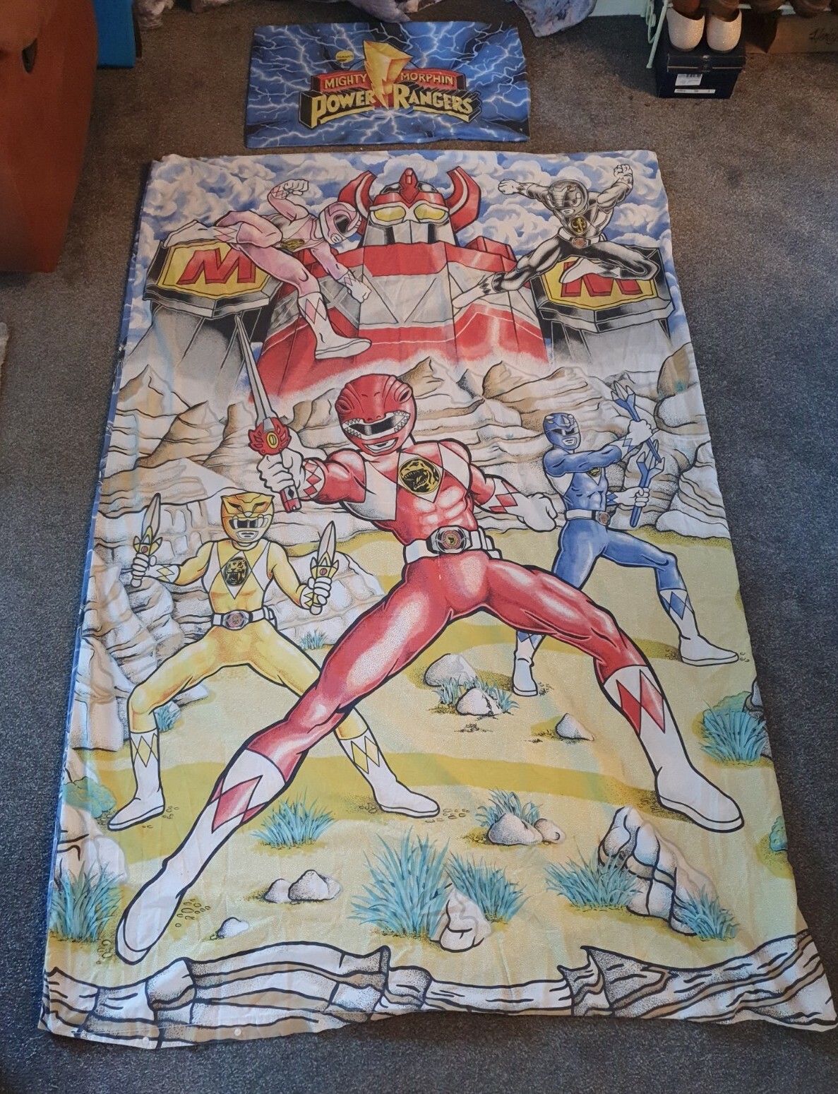 Retro Mighty Morphin Power Rangers Single Duvet Cover Set 1994 Vintage