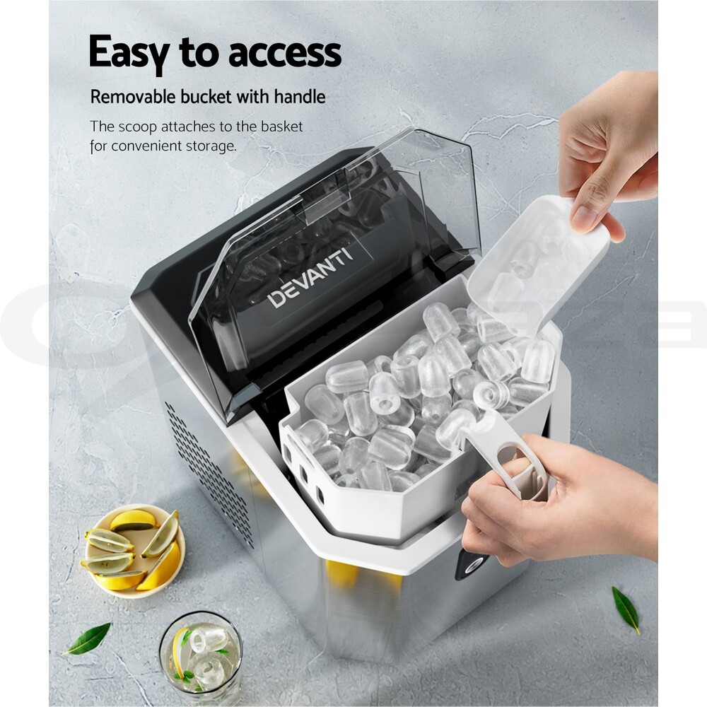 Devanti Portable Ice Maker Machine Ice Cube 12kg Bar Countertop Stainless Steel 9355720009279 eBay
