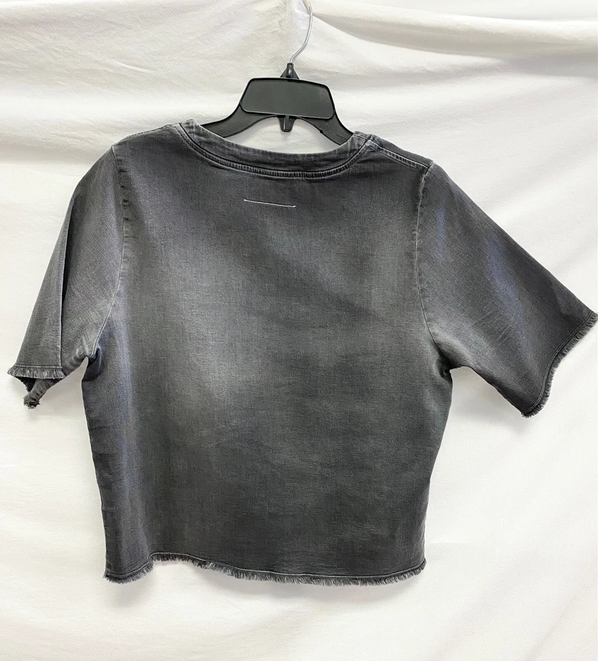 MM6 MAISON MARGIELA Negro Gris Desteñido Denim Flecos Borde Manga 3/4 42 6 Foto 2 de 4
