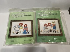 Raggedy Ann & Andy Crewel Kit Set Of 2 8x10 Sew Simple; Luv N Flowers + Gift Pac