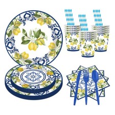 Capri Lemon Party Plates and Napkins Blue Tiles Mediterranean Party Decor