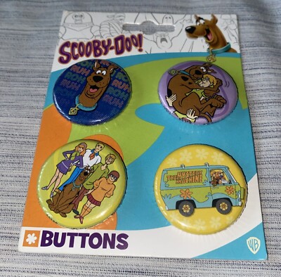 Scooby Dooby Doo Pin Buttons Set of 4 Pc Shaggy Velma Fred Daphne Badges New