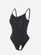 Sleek Black One-Piece Shapewear Thong Button Closure