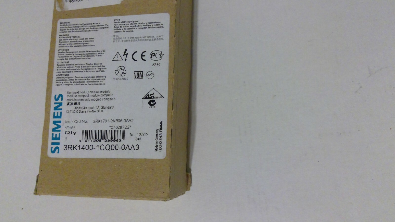 Siemens 3RK1400-1BQ20-0AA3 Moduł E/A PLC 24 V/DC | Electronic Siemens 3RK1400-1BQ20-0AA3 Moduł E/A PLC 24 V/DC | Electronic