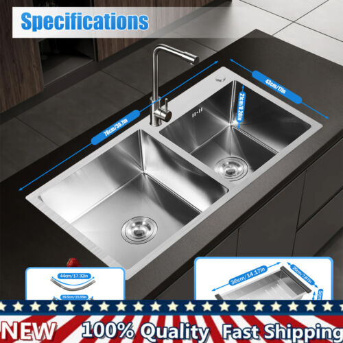 Double Bowl Composite Drop-in Kitchen Sink 2 Bowl Set Stainless Steel Dual Sink