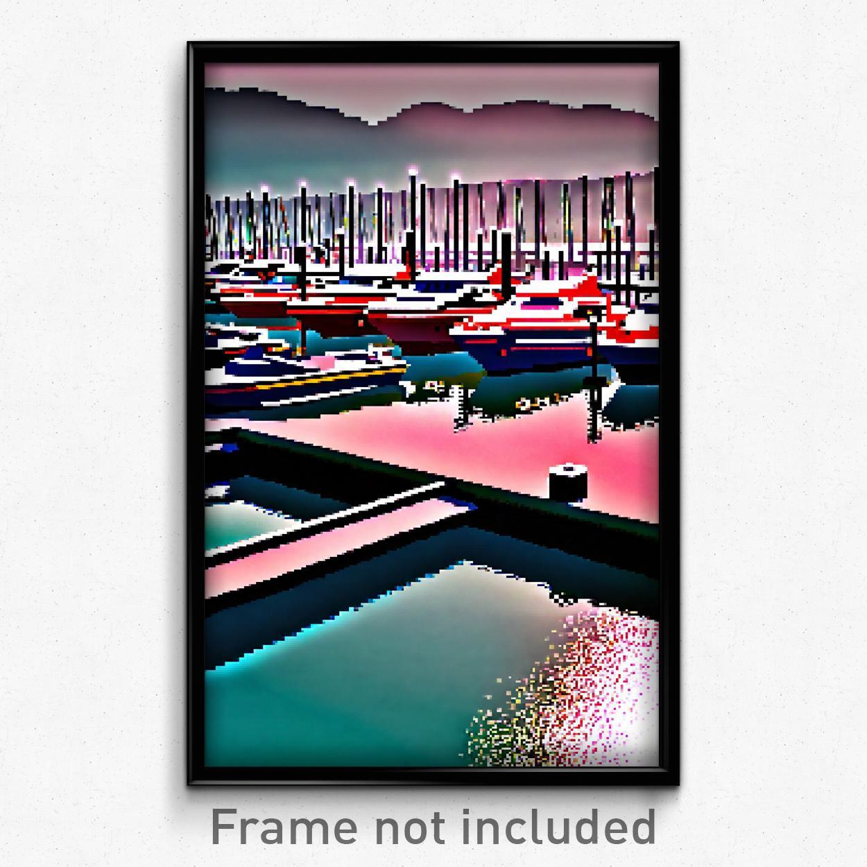 8-Bit Pixel Art Poster - Psychedelic Trippy Marina Video Game Print