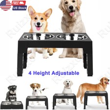 Elevated Dog Bowl Pet Feeder Stainless Steel Raised Food Water Stand w/ 2 Bowls