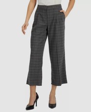  89 Calvin Klein Women's Gray Pleat Front Cropped Plaid Pants Size 10