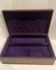 Vintage Large Mahogany Finish Solid Wood Flatware Chest Storage Box