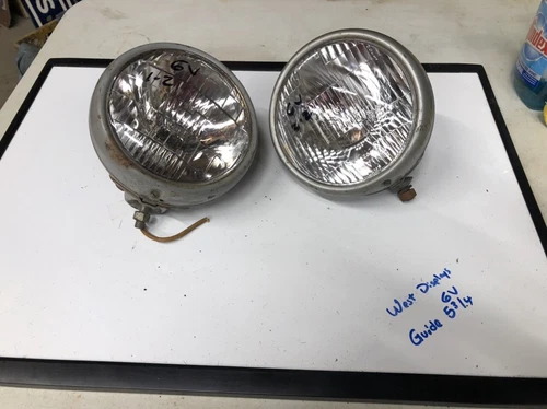 VINTAGE PAIR 6V Fog lamp GUIDE 5-3/4 EARLY driving light GM Car OLD Truck NOS