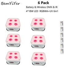 6pack 4x18W rechargeable Battery led Par Uplights DJ Wireless DMX IR RGBWA UV