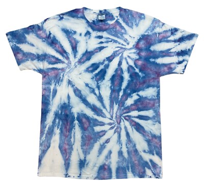 Thr333 Handmade Ice Tie Dye T-Shirt - Periwinkle Triple Spiral (Large)