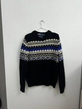 NEW 265 Vintage Polo Ralph Lauren Sweater Black Fair Isle Cotton Cashmere SLIM