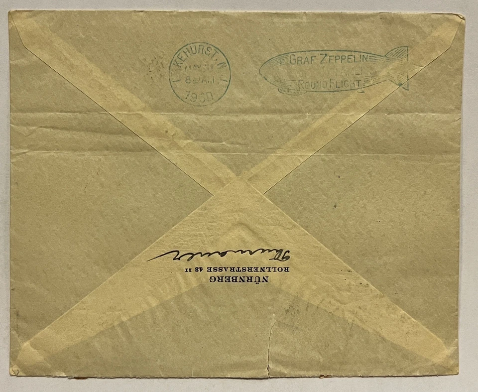 1930 GERMANY GRAF ZEPPELIN COVER VIA SOUTH AMERICA #C36 #C37 GREEN ZEP BACKSTAMP - Image 3 of 4