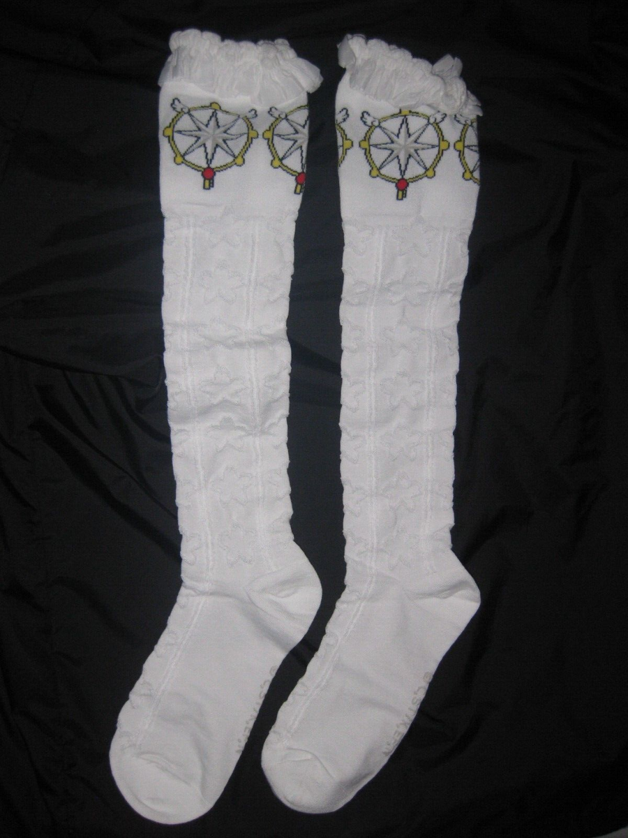 Shein x Cardcaptor Sakura frill trim textured star design knee high socks  white