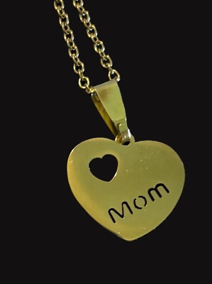 Pretty Gold Stainless Steel Mom Heart Pendant Necklace