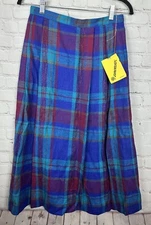 Vtg John Meyer made in USA lined plaid pleated wool midi skirt, sz 12, NWT