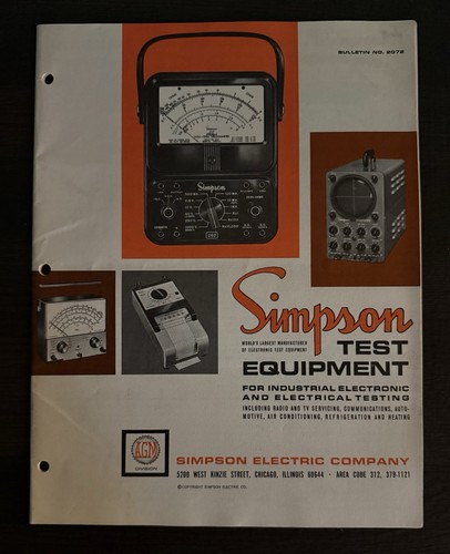 Simpson Test Equipment Guide. Bulletin NO. 2072. Vintage. Unknown Year