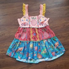 Farm Rio Tropical Chic Feminine Summer Embroided Cotton Tiered Mink Dress XL