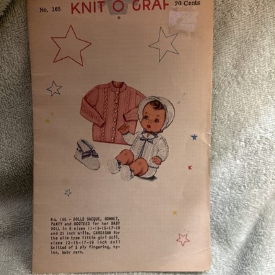 Knit O Graf Doll Clothes Pattern no. 165 Bonnet, Panty, Cardigan  (11-19 inch)