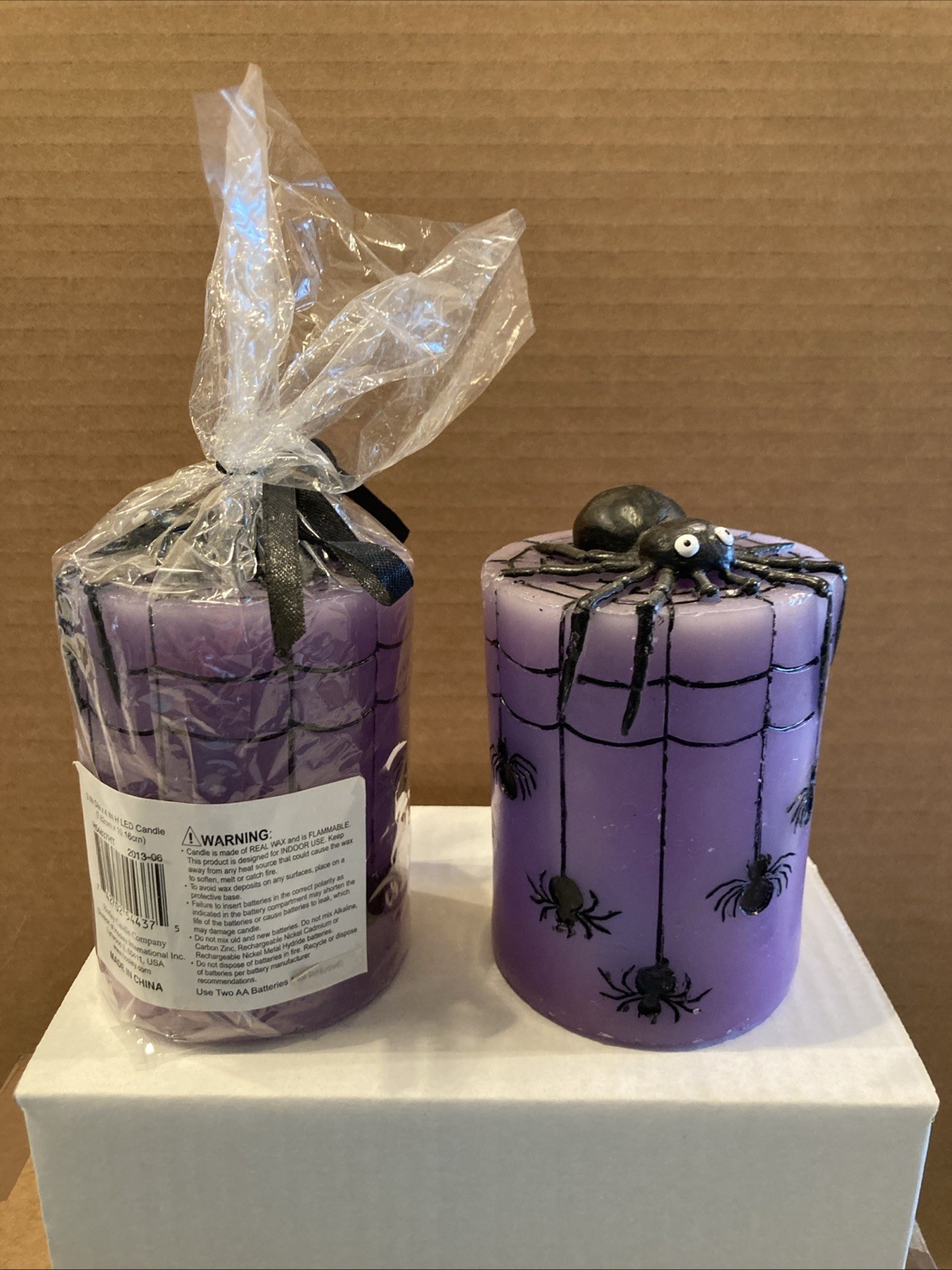 Halloween LED Candles Purple And Black Of Spiders Battery Op