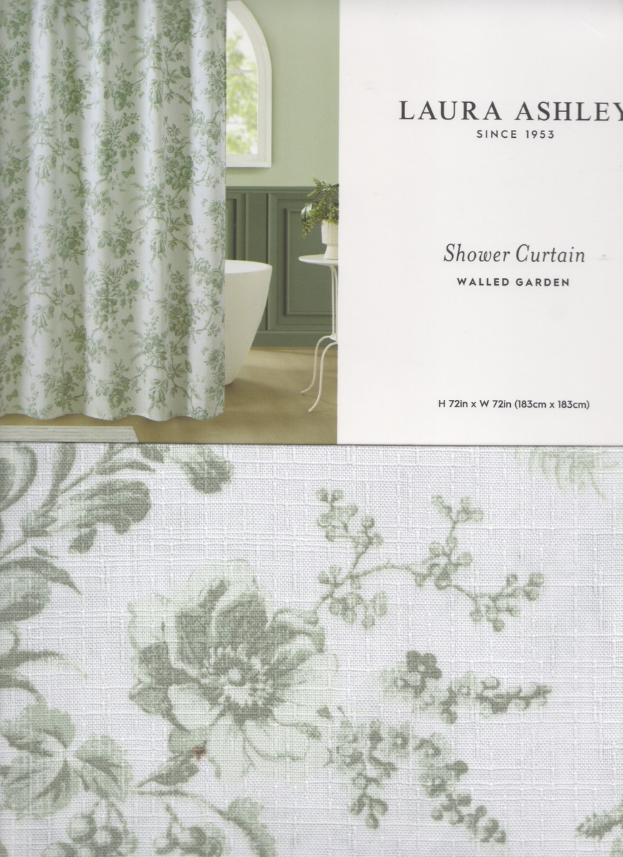 Laura Ashley Walled Garden Green Fabric Shower Curtain 72