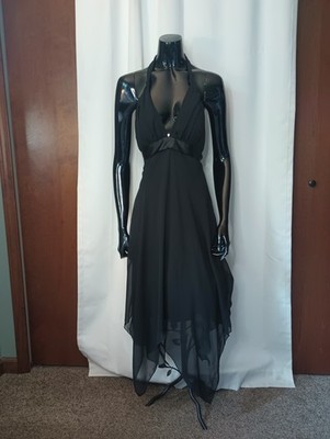 B Moss Womens Asymmetric Halter Dress 6 Black Whimsigoth Fairy Grunge *Flaw*