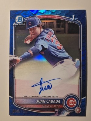 2025 Bowman Chrome Juan Cabada 1st True Blue Reptilian Auto /150 #CPA-JC Cubs