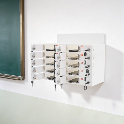 Acrylic Mobile Phone Locker Box 20-Slot Cell Phone Storage Wall Mount White