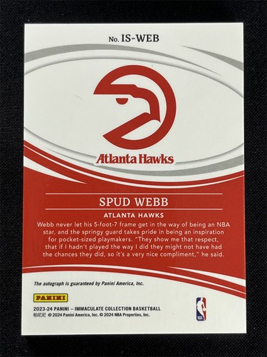 2023-24 Panini Immaculate Collection Spud Webb #IS-WEB Signatures Auto Hawks /99 - Picture 2 of 2
