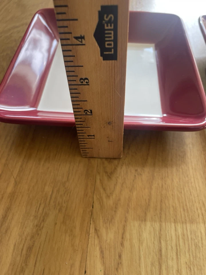 2 SIMPLE ADDITIONS Pampered Chef 7” Square Plates Burgundy/White - Image 4 of 4