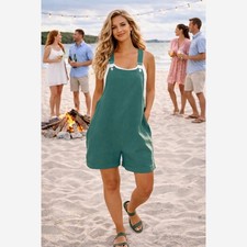 Denim Style Cotton Linen Wide Leg Shorts Romper size 12/14