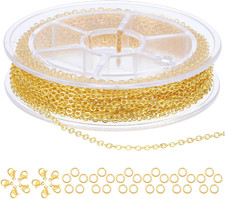 9.8Ft Necklace Chain for Jewelry Making, Gold Plated Stainless Steel Link Cable
