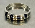 Vintage Sterling Silver 925 Inlay Black Onyx & Marcasite Band Ring Size 10