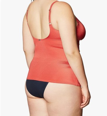 Calvin Klein Ruched Plus Size Tankini Top Swimsuit Adjustable Straps Coral  Sz M 192351246586|