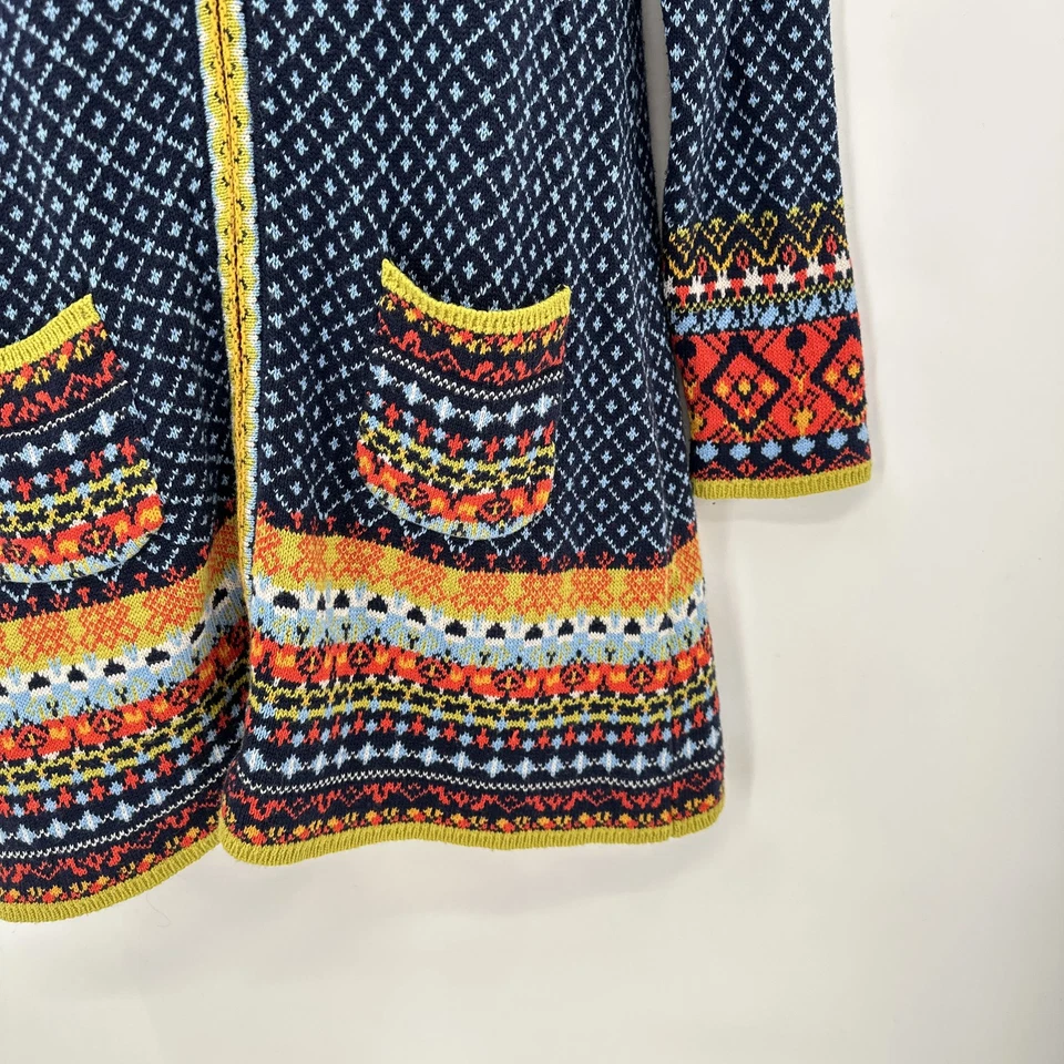 Sahalie Suéter Abrigo Mujer Grande Azul Fair Isle Cremallera Cárdigan Boho Nordic Folk Foto 4 de 4