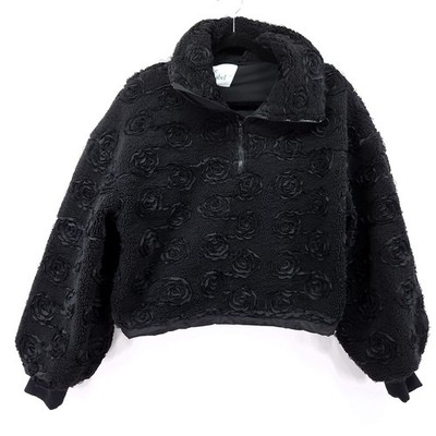 Sofie the Label Black Rose Jacket Small Half Zip Cropped