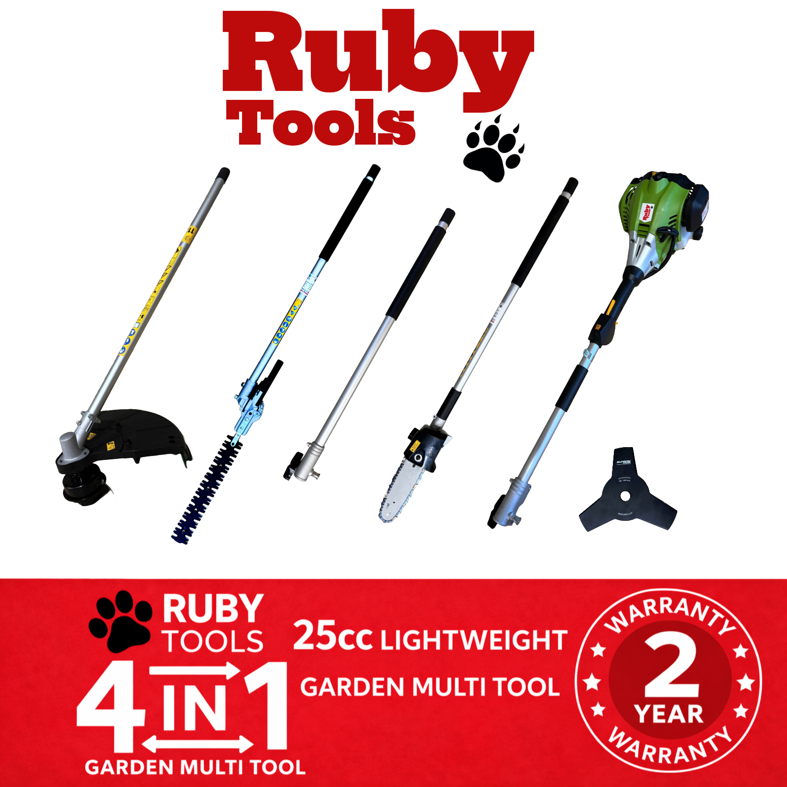 Petrol Garden Multi Tool 25cc 4in1 – Lightweight – Ruby Tools